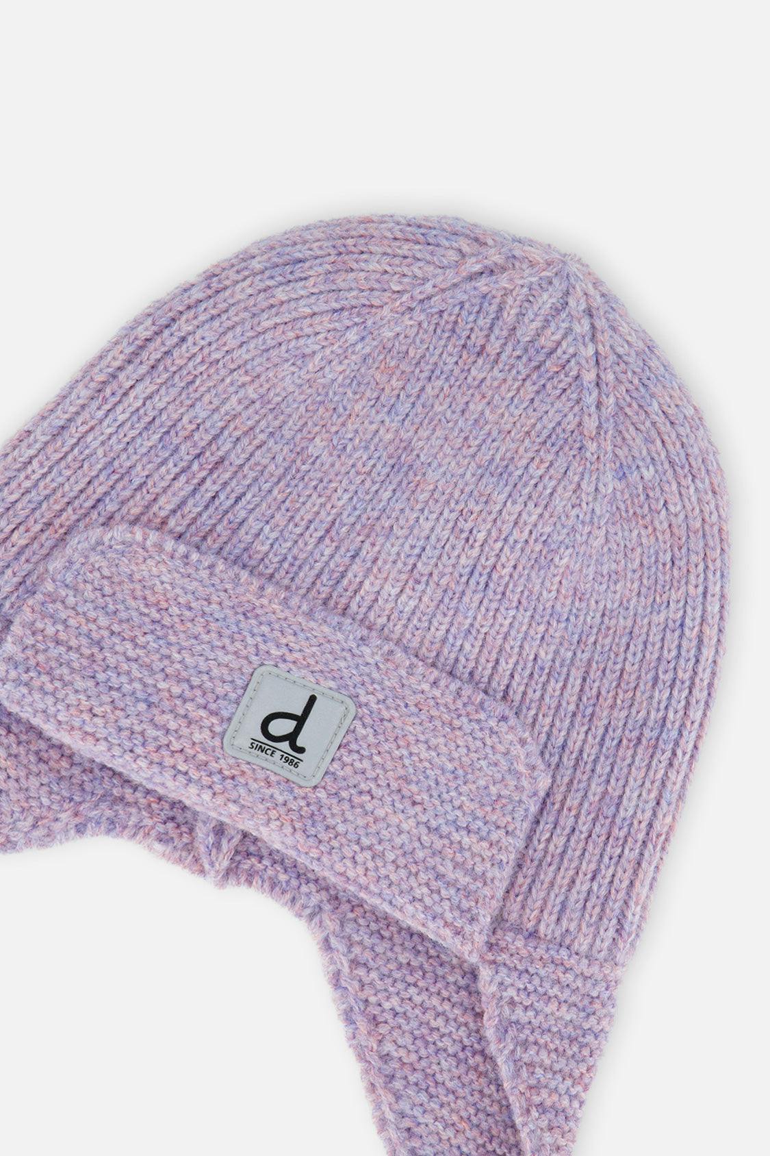 Baby Winter Knit Hat With Ear Flaps And Strings Lavender
