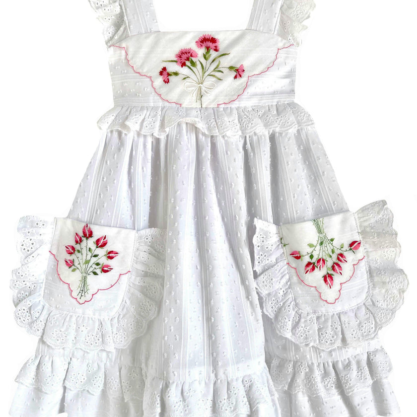 2T Heirloom Handkerchief Dress - Red Floral Bouquet