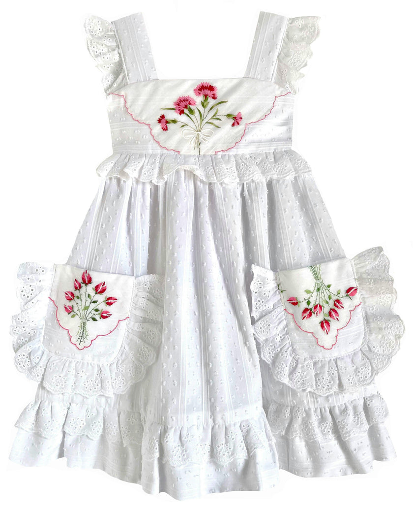 2T Heirloom Handkerchief Dress - Red Floral Bouquet
