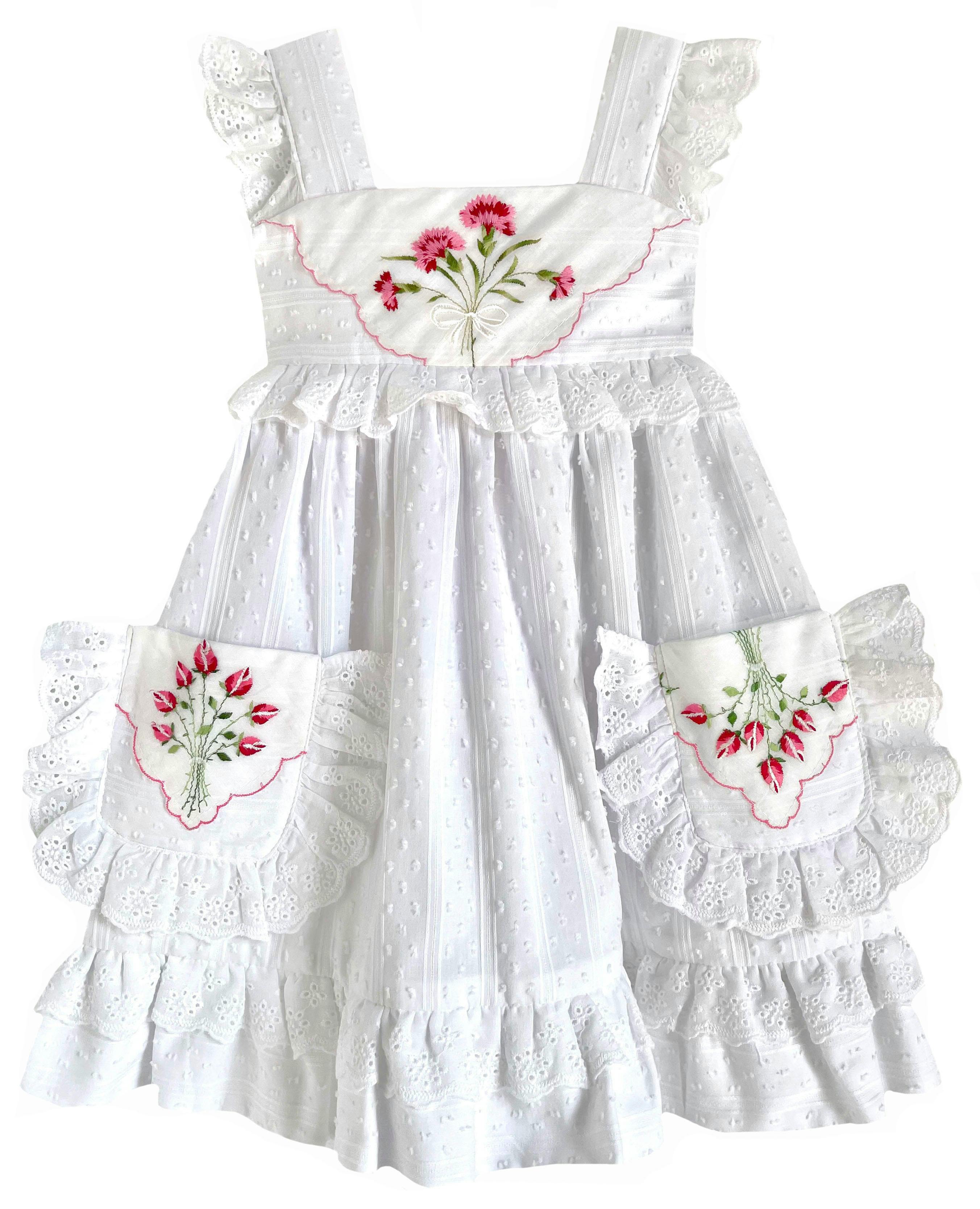 2T Heirloom Handkerchief Dress - Red Floral Bouquet
