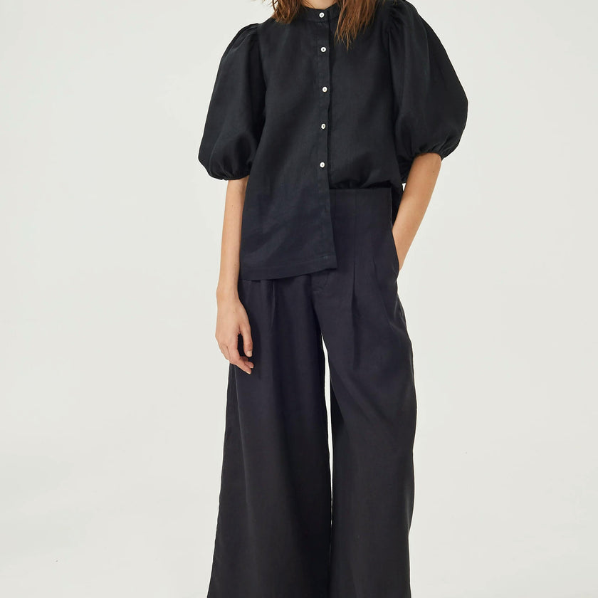 Culotte Linen Pants - Black