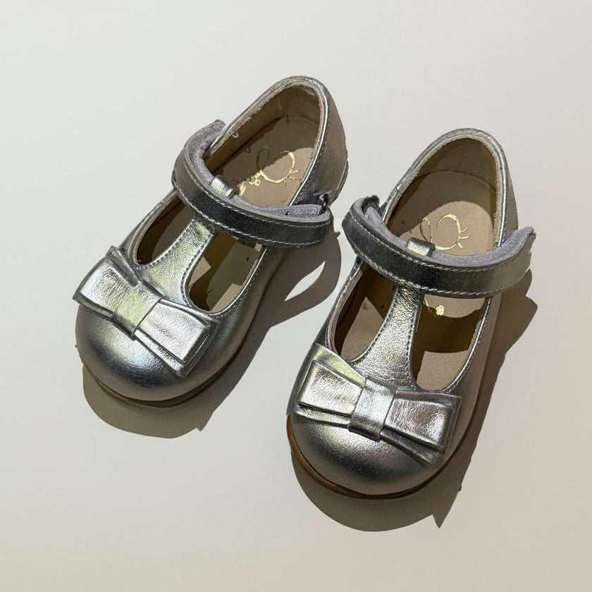Silver Leather Bow Shoes