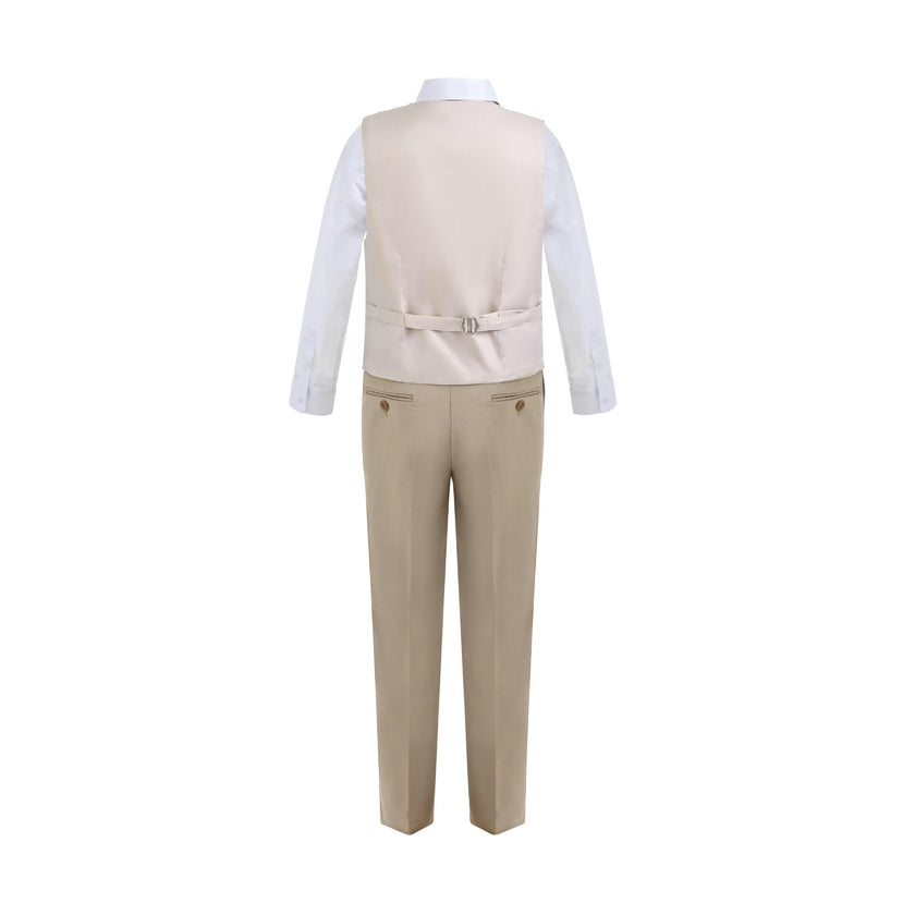 Beige Serge Formal Vest & Bow Tie Suit Set