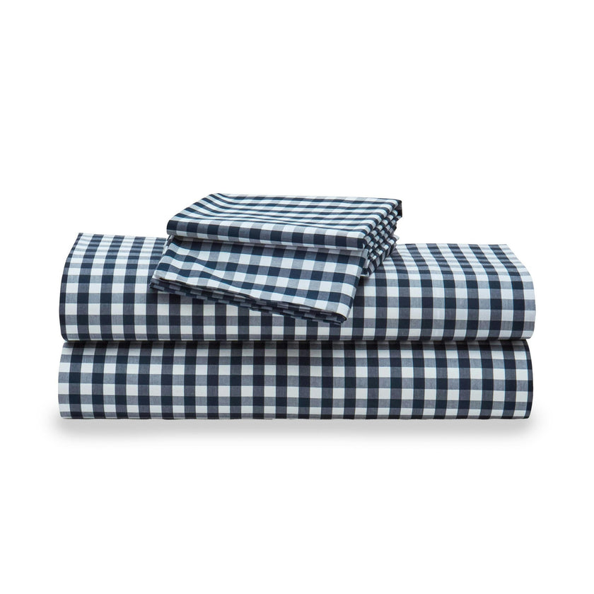 Luxe Premium Cotton Navy Gingham Bed Sheets