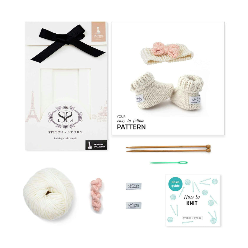 Sophie's Lily Bow & Booties Set | Rose quartz Stitch & Story