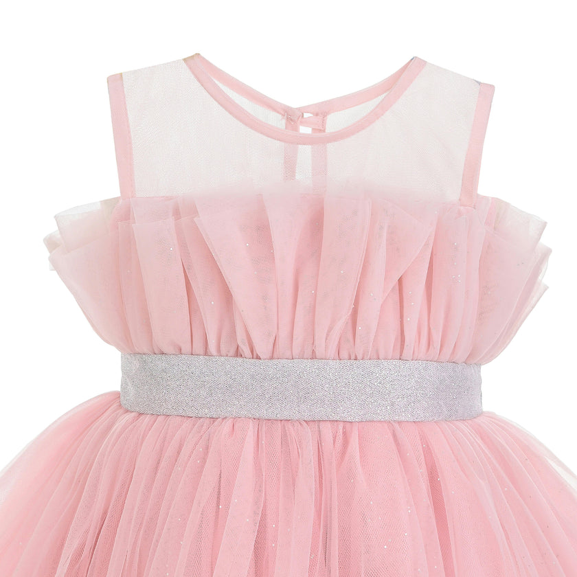Pink Isolara Tulle Glitter Bow Dress