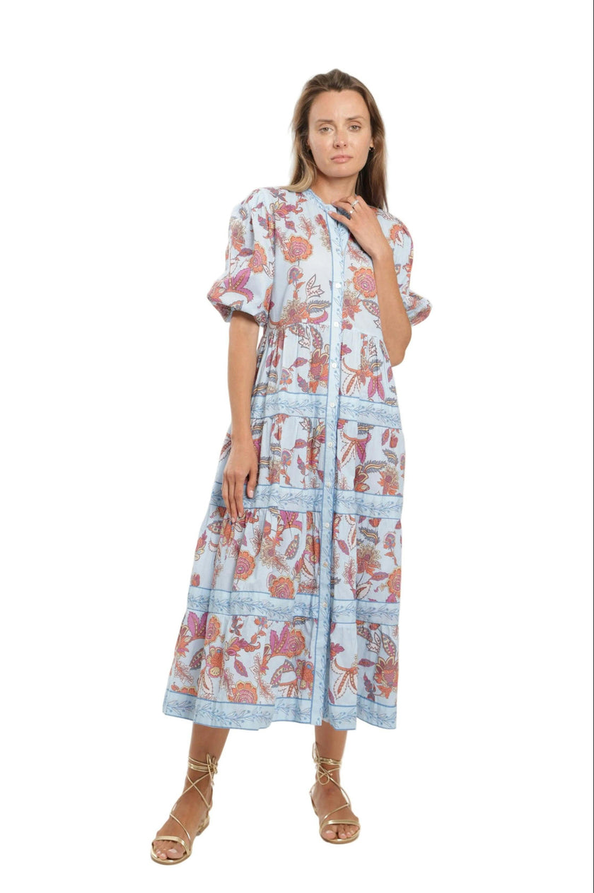 Milena Dress in Blue Botanical