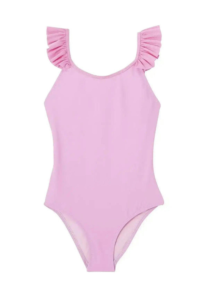 Girls' one-piece swimsuit with lilac ruffles, UPF50+| BORA BORA 1P