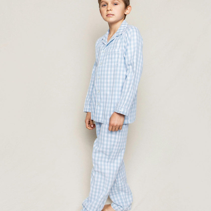 Kid's Twill Pajama Set in Light Blue Gingham