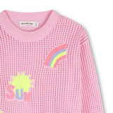 Pink Knit Sweater with Colorful Patches