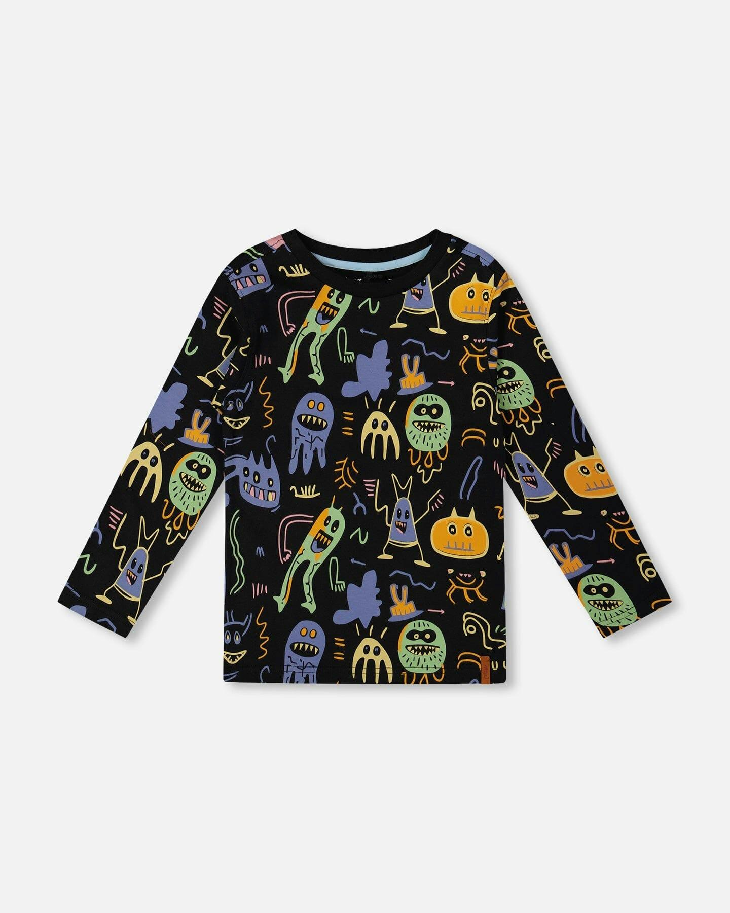 Long Sleeve Organic Cotton Allover Monsters Print Tee