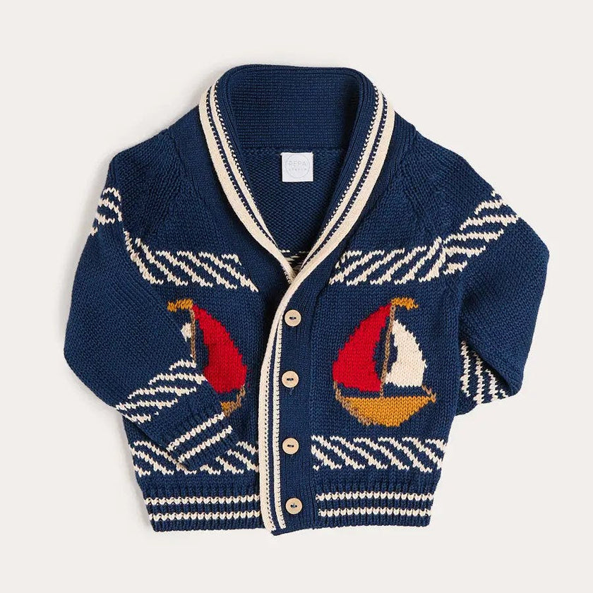 Boat Motif Knitted Cardigan in Navy (2- 10yrs)