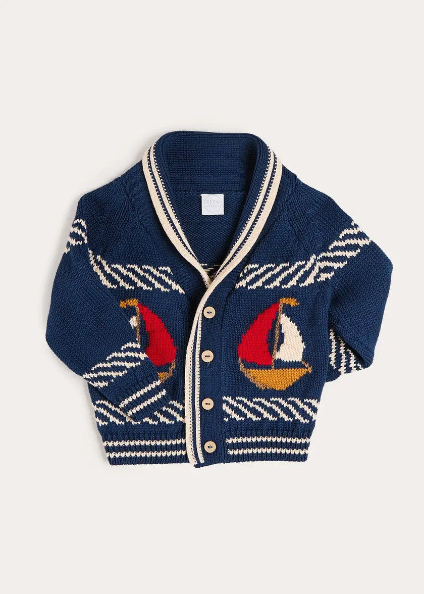 Boat Motif Knitted Cardigan in Navy (2- 10yrs)