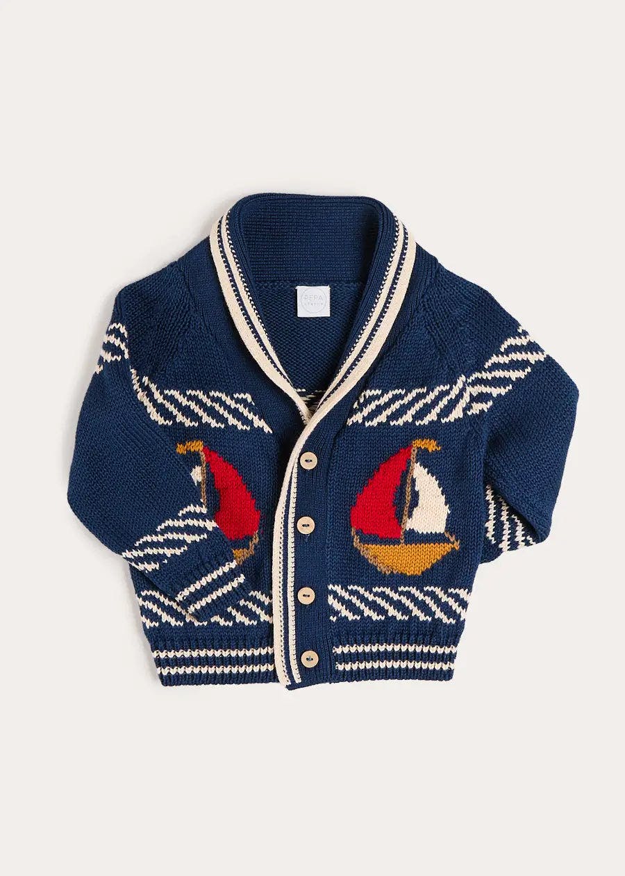 Boat Motif Knitted Cardigan in Navy (2- 10yrs)
