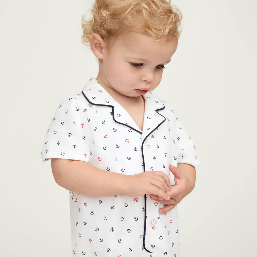 Baby's Twill Summer Romper in Anchors Away White