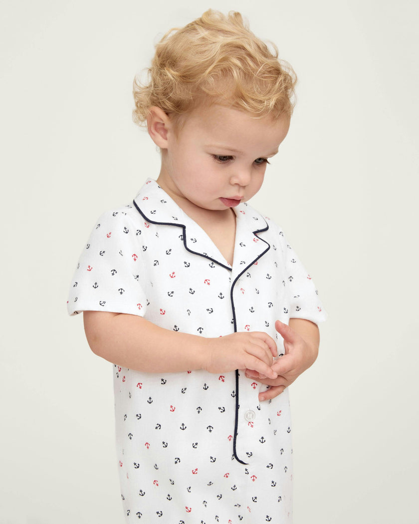 Baby's Twill Summer Romper in Anchors Away White