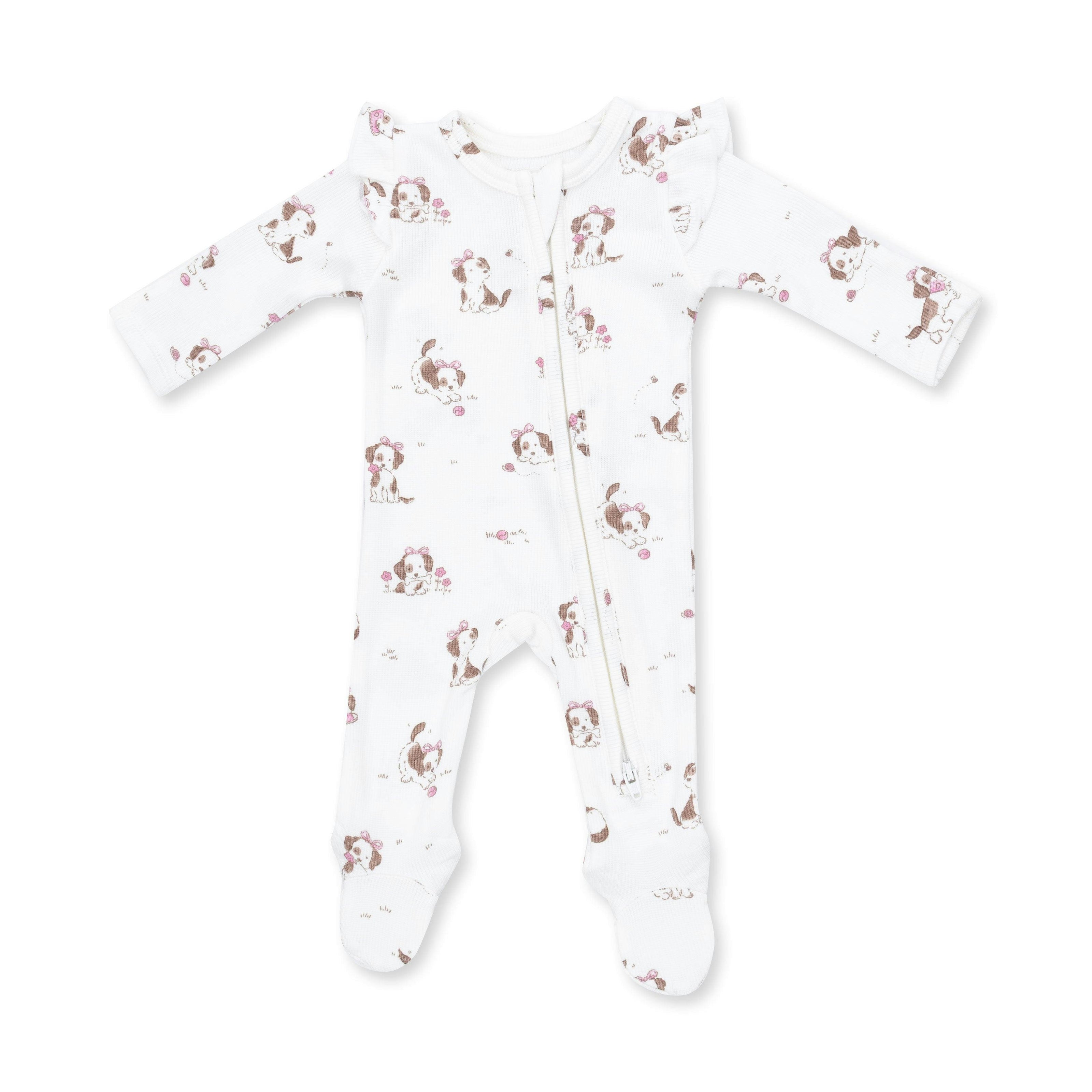 Explorer Puppy Pink - 2 Way Ruffle Sleeve Zipper Footie