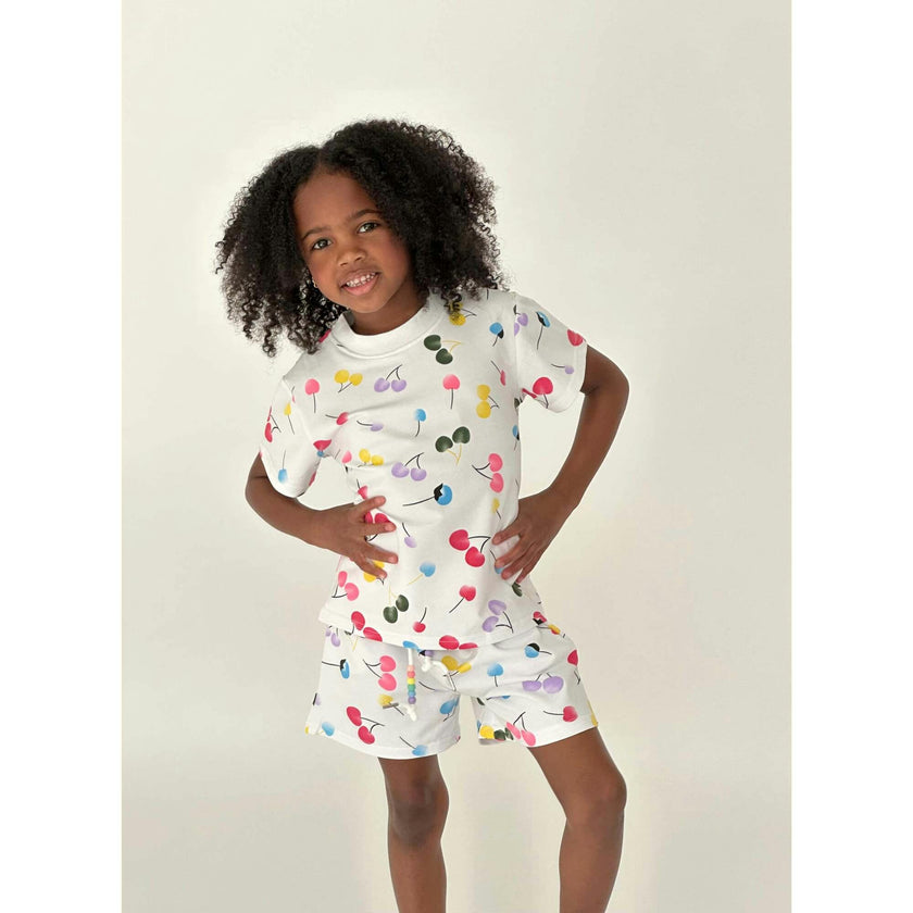 Rainbow Cherry Print 2-Piece Tee & Short Set