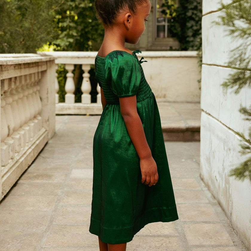 Mini Cassie Dress in Green Taffeta
