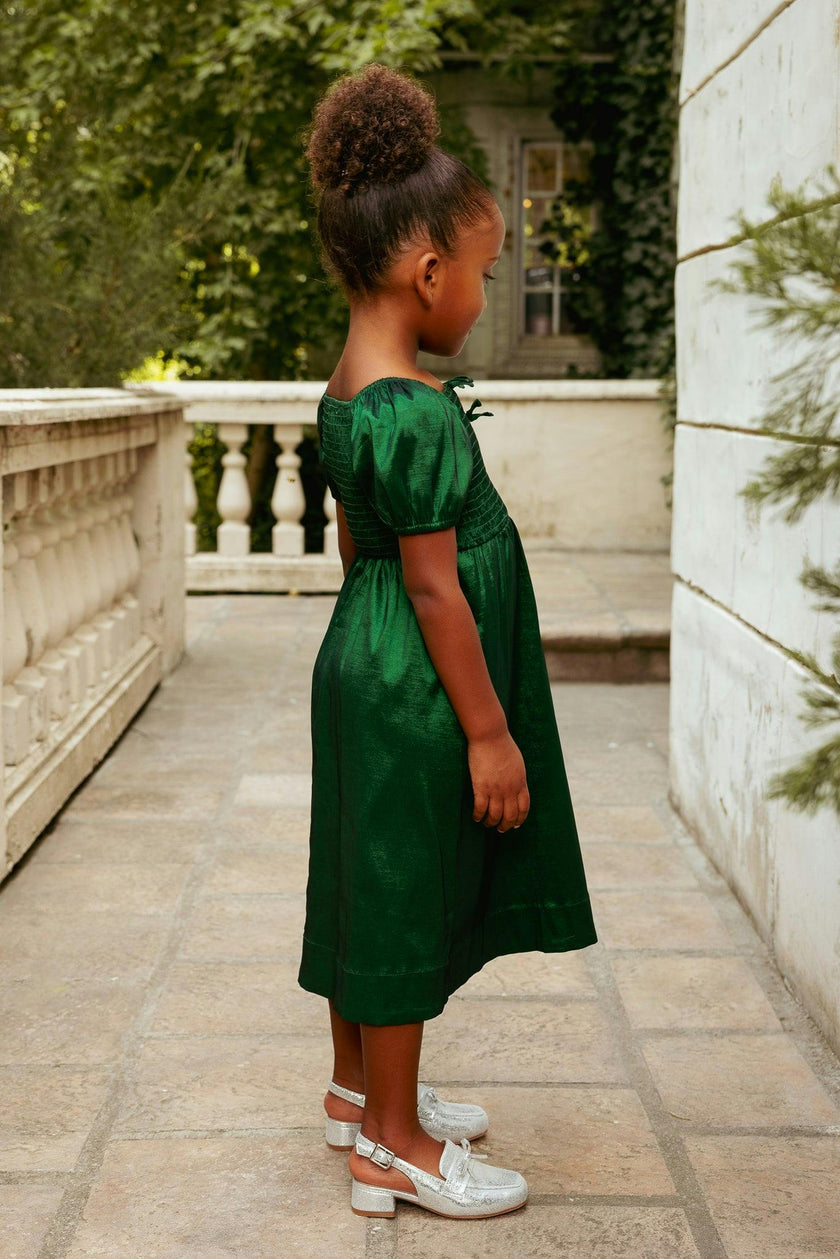 Mini Cassie Dress in Green Taffeta