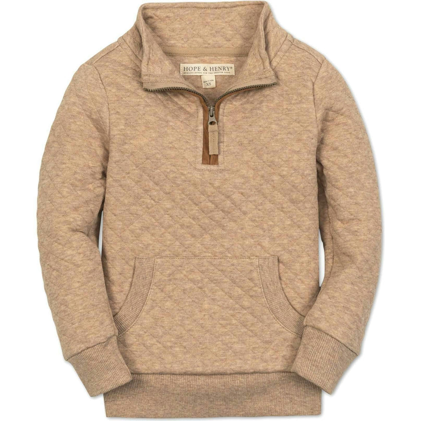 Long Sleeve Quilted Kanga Half Zip Pullover, Beige