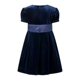 Crushed Velvet Bow Ribbon Tie Short Puff Sleeve Dress