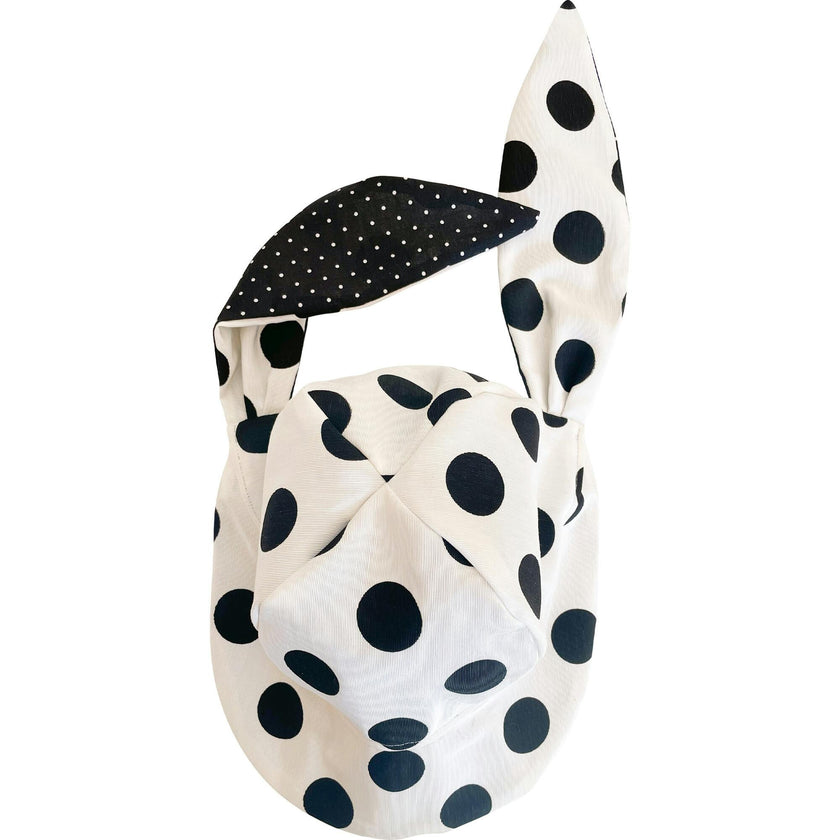 Sun Bonnet, Black Polka Dots On White