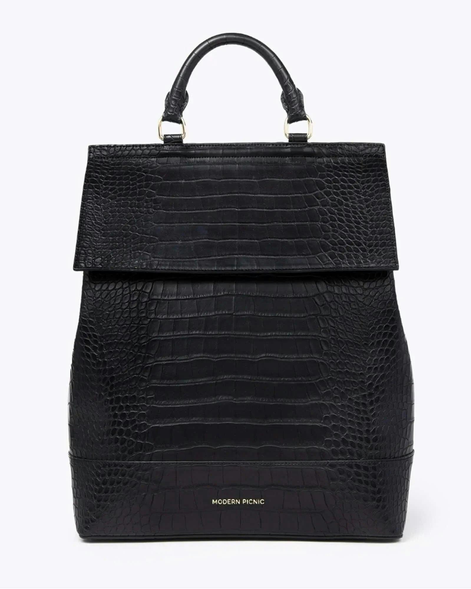 Chic, Stylish Padded Laptop Sleeve Backpack, Black Croc