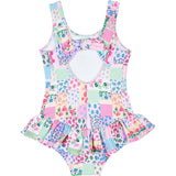 Patchwork Floral Hip Ruffle Swimsuit