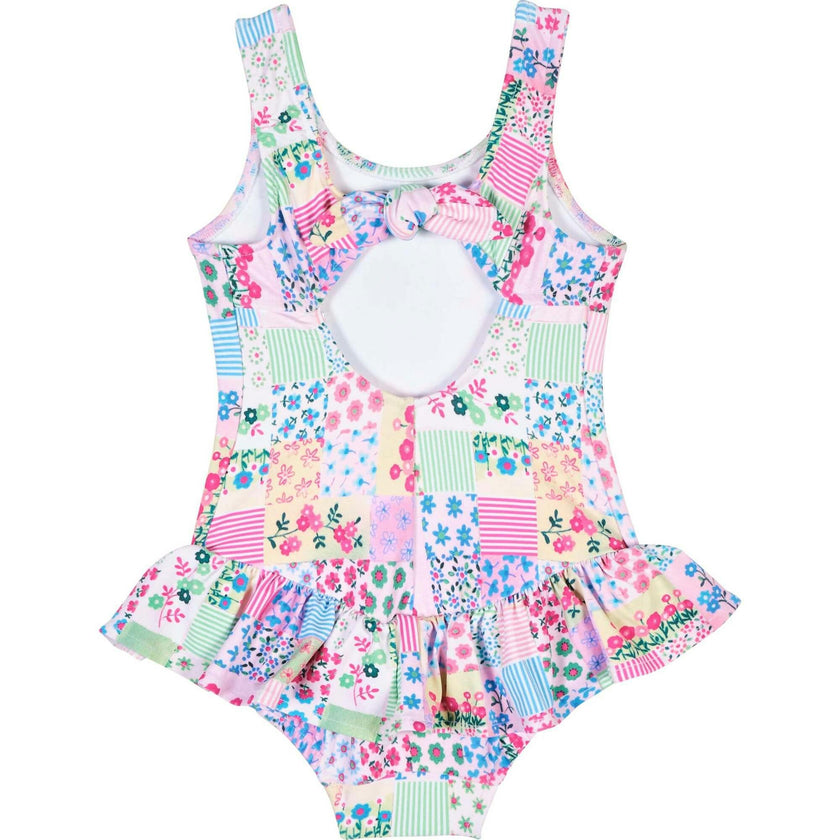Patchwork Floral Hip Ruffle Swimsuit