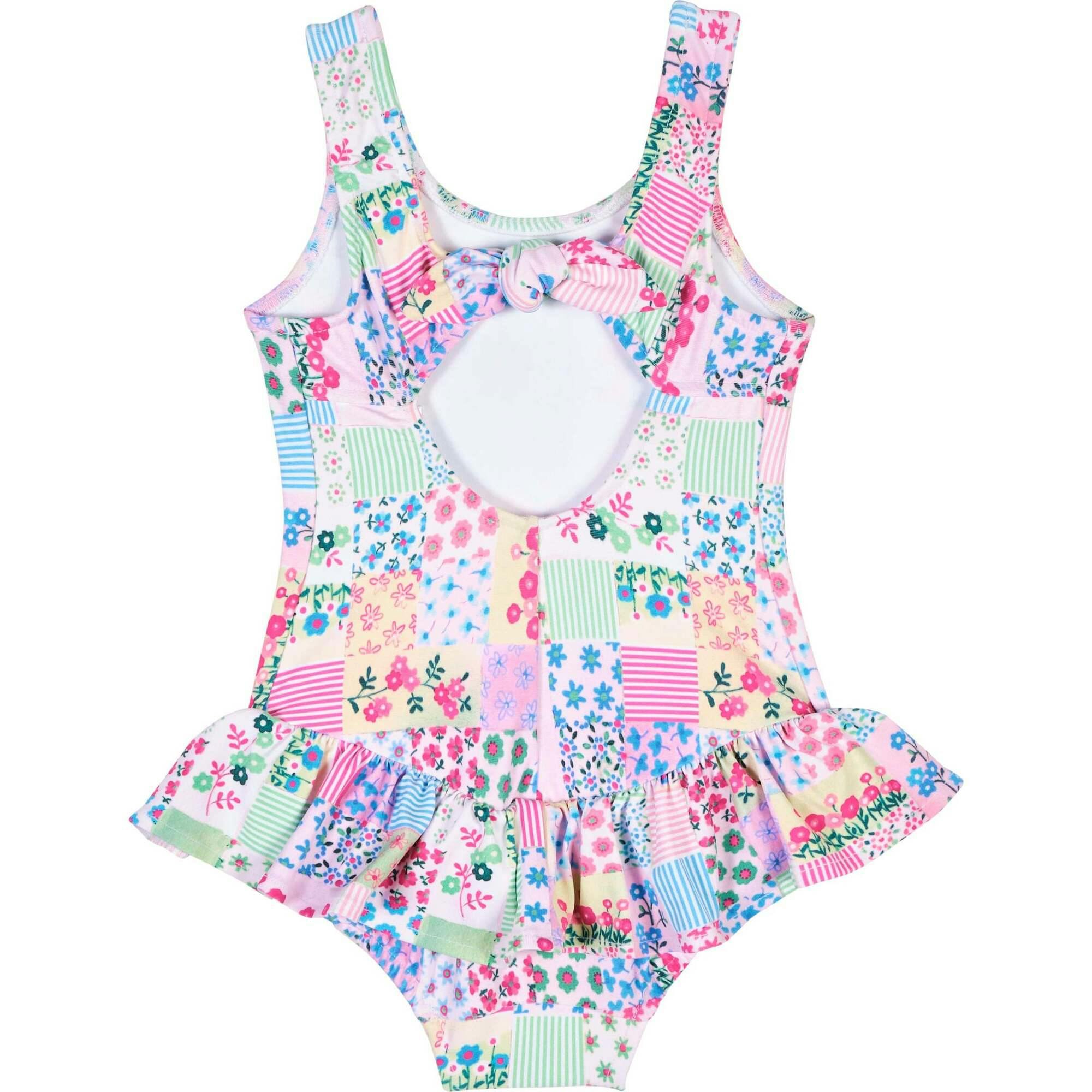 Patchwork Floral Hip Ruffle Swimsuit