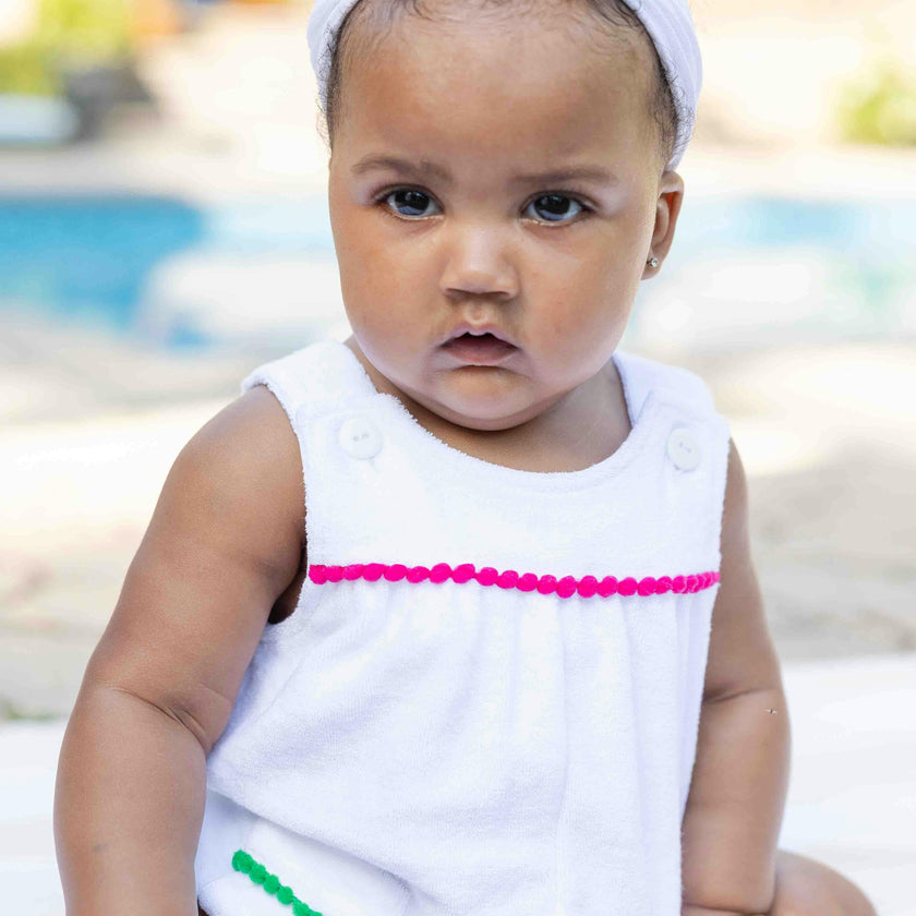 Terry Romper With Pom Poms