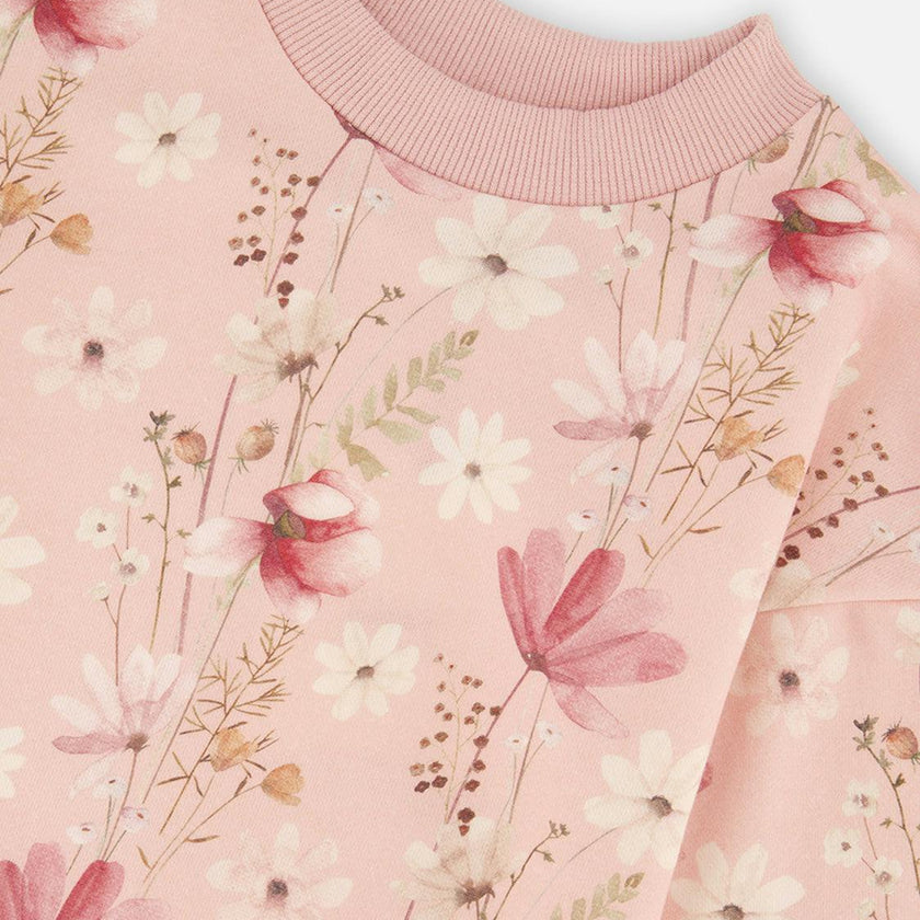 French Terry Dress Pink Printed Flowers