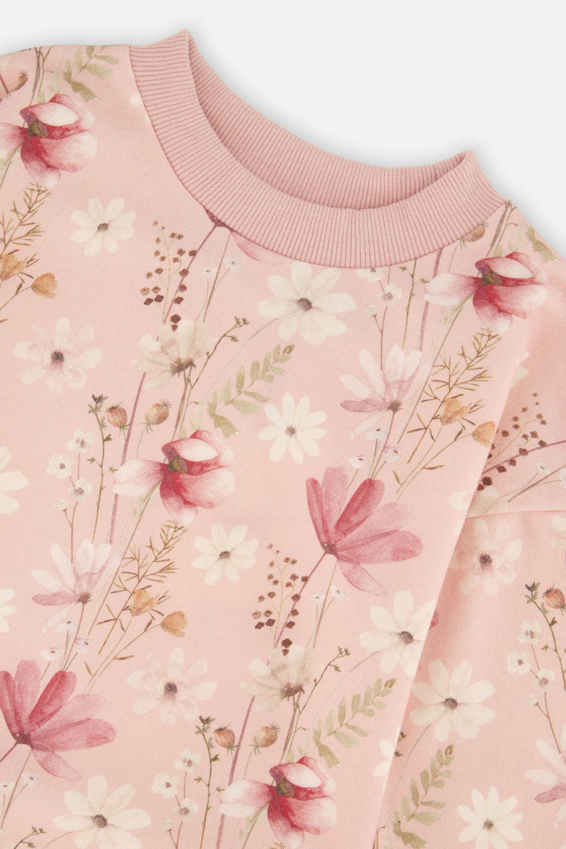 French Terry Dress Pink Printed Flowers