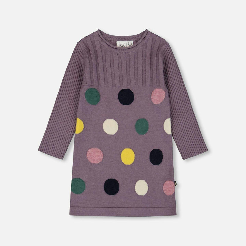Jacquard Sweater Dress with Polka Dot Pattern