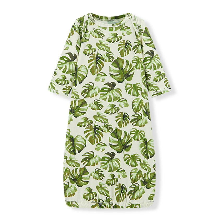 Island Leaf Cotton Stretch Newborn Gown & Hat Set