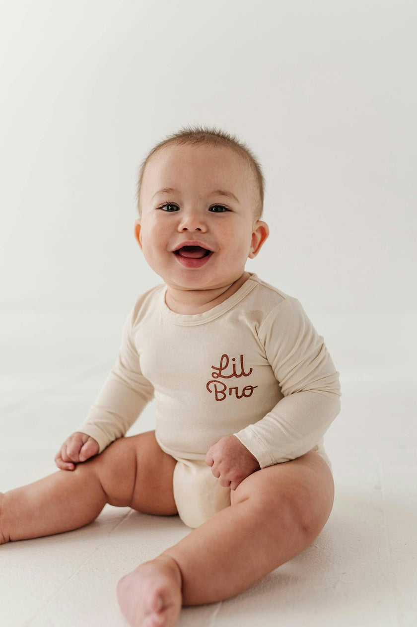 Baby Boy Long Sleeve Bodysuit in Lil Bro in Cream