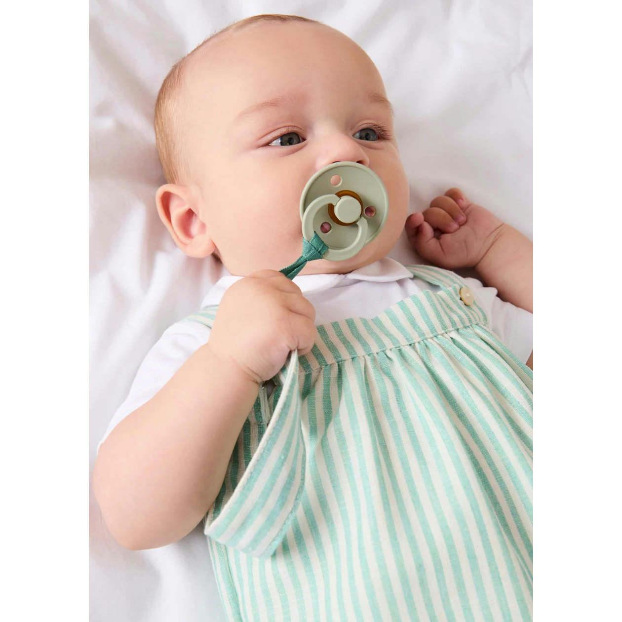 Wimbledon Stripe Button Detail Romper in Green (3mths-2yrs)