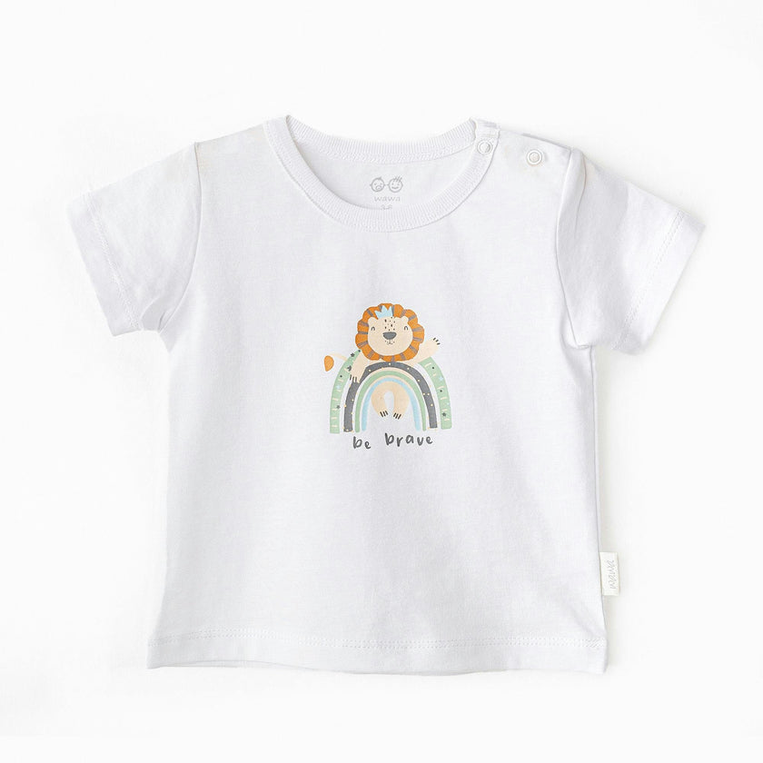 White Casual Brave Lion T-Shirt