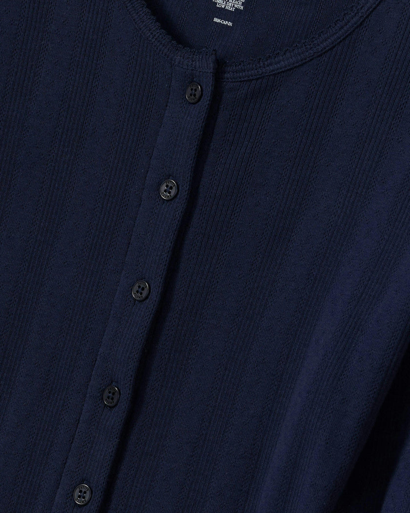 Women's Pointelle Cardigan in Navy