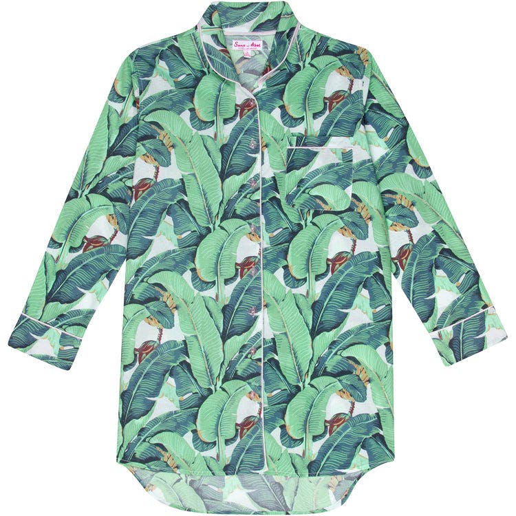 Women's Martinique® Green Banana Leaf Night Shirt - Organic Cotton Poplin