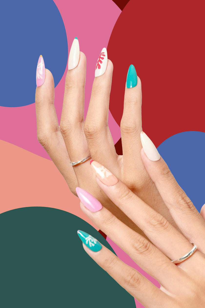Henri Matisse Snow Flowers -  Almond Press-On Nails