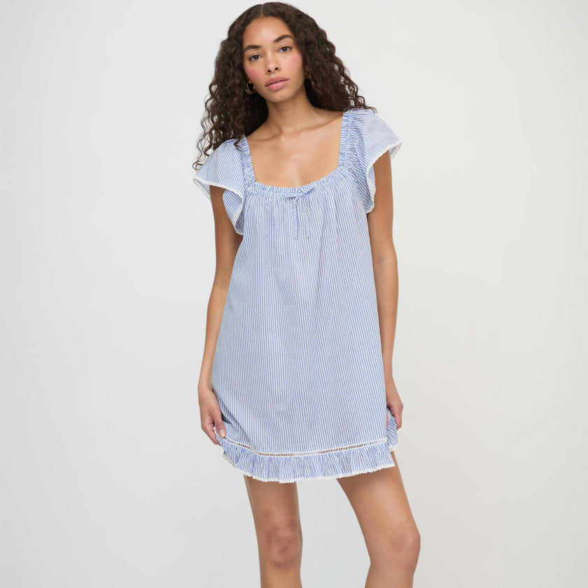 The Lucinda Nightgown - Blue/White Stripe