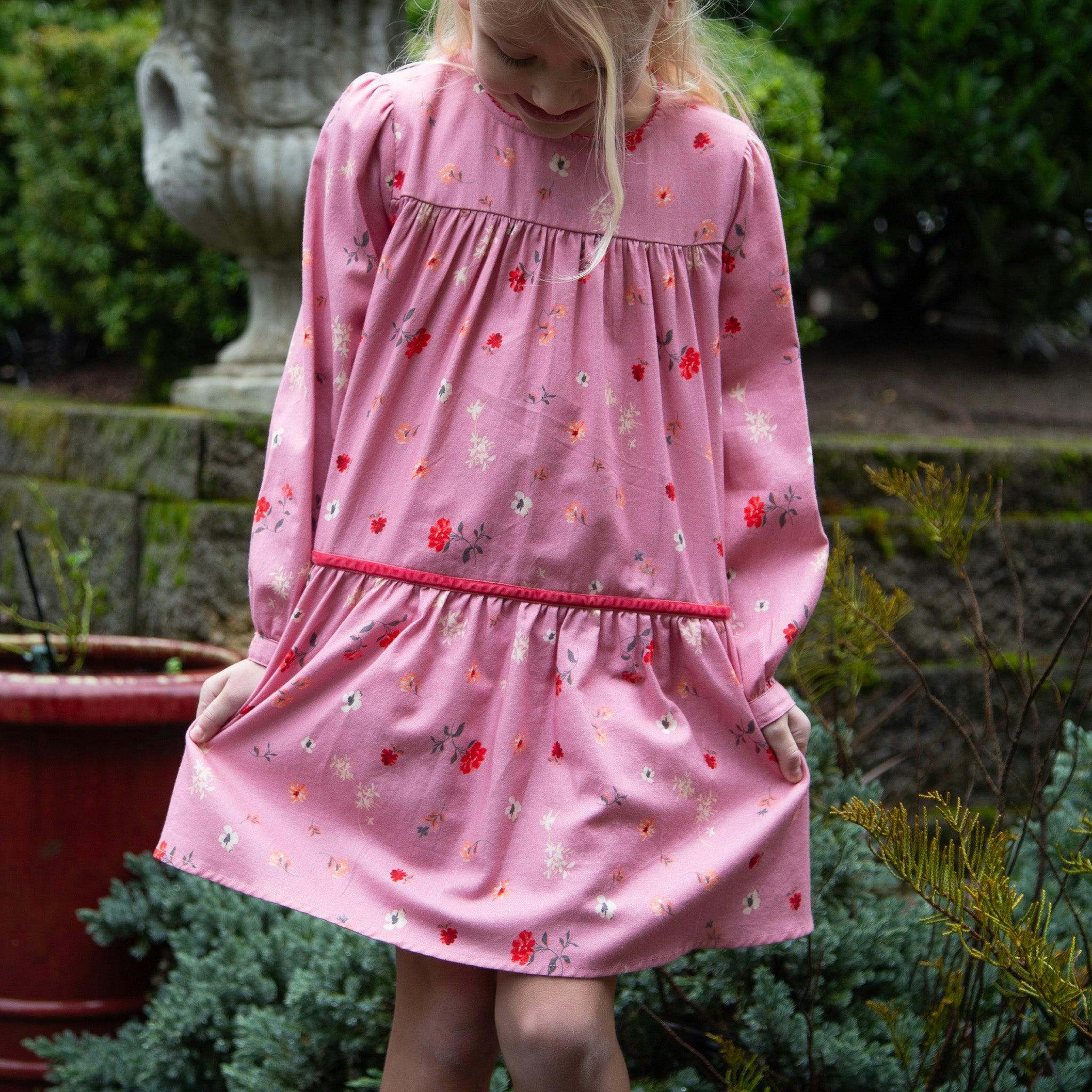 Piper Tiered Dress with Velvet Trim | Sunday Pink