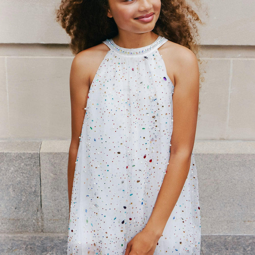 Rainbow Crystal Gem Halter Neck Sleeveless Dress
