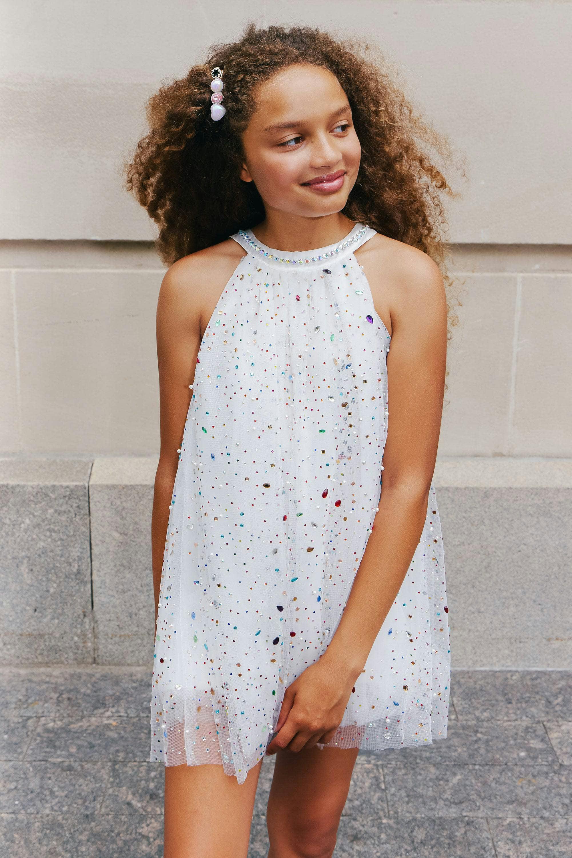 Rainbow Crystal Gem Halter Neck Sleeveless Dress