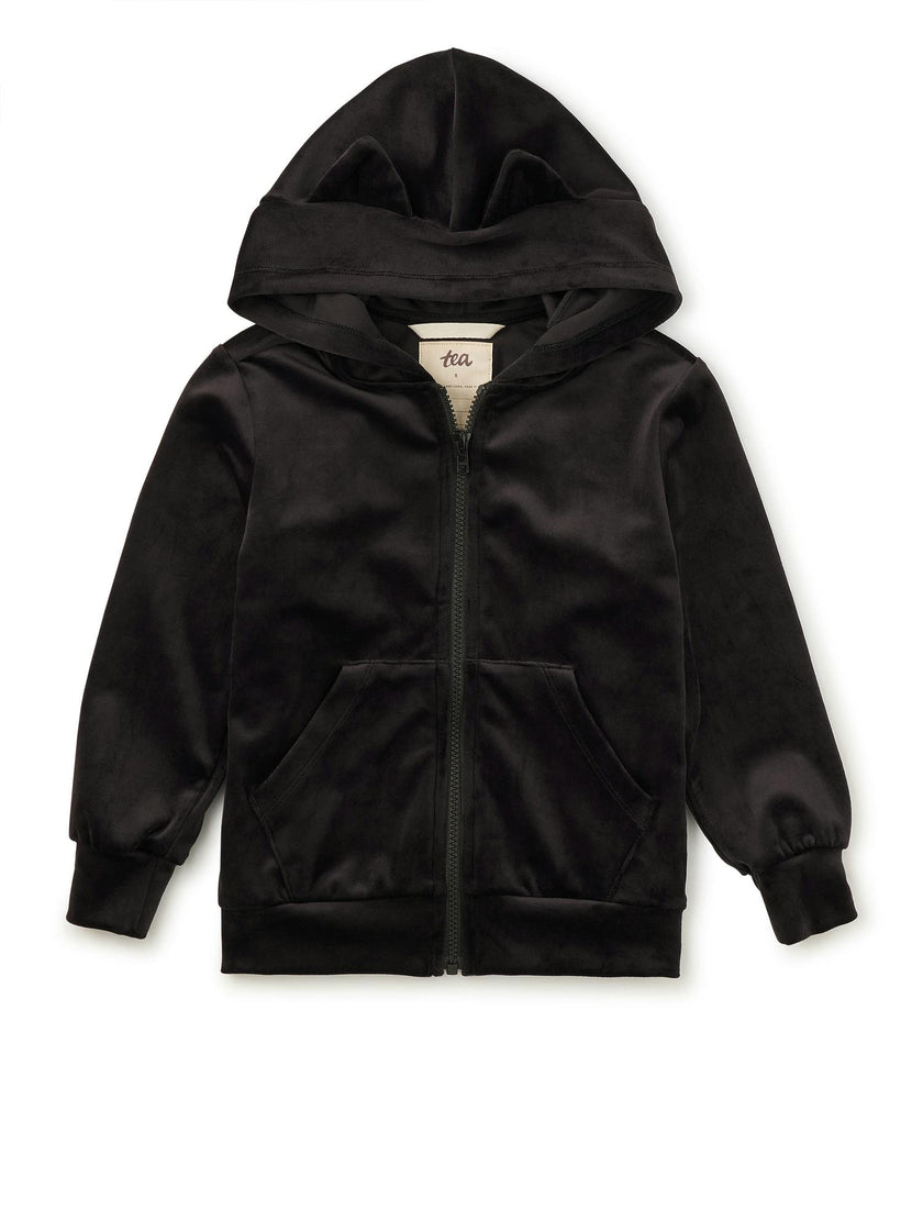 Cat Ears Velour Hoodie, Jet Black