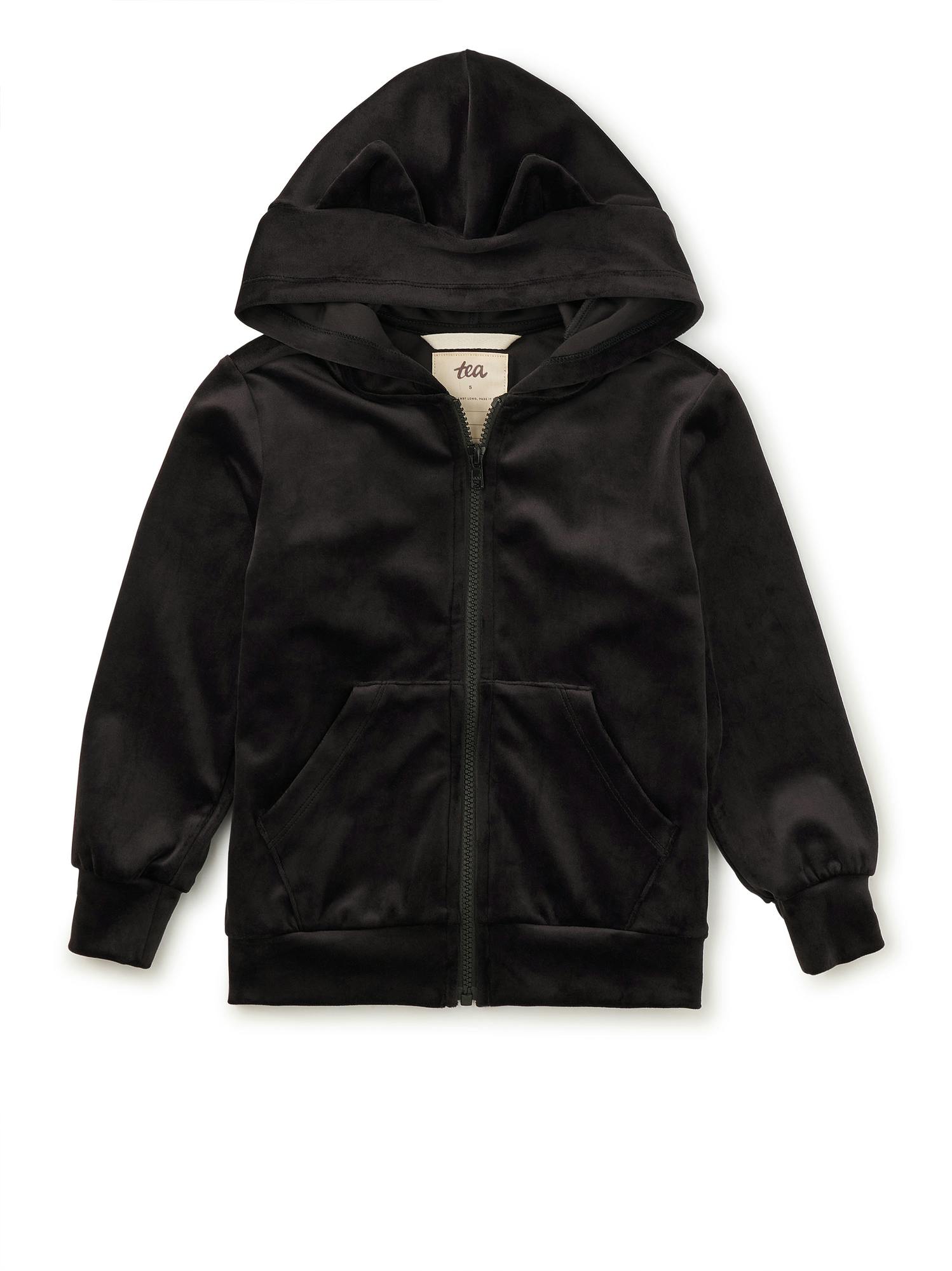 Cat Ears Velour Hoodie, Jet Black