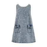 Crystal Heart Denim Bow Dress