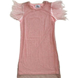 Crystal Feather Trim Sleeve Shimmer Sequin Dress